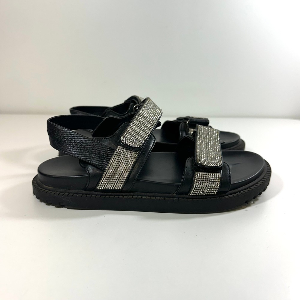 Madden NYC Women Black Rhinestone Chunky Platform Sandals Size 6 Hook Loop Strap